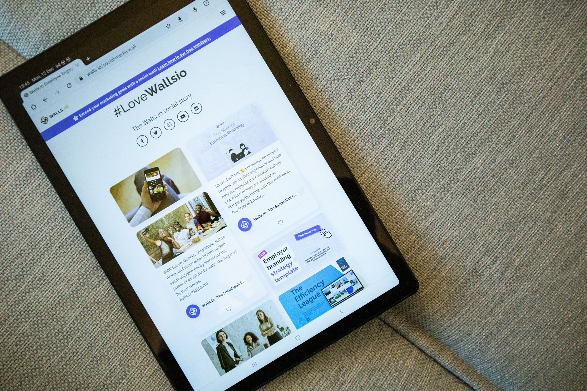 Webflow landing page on a tablet